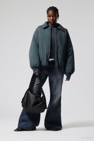 Weekday Helena Watowany Jacket Ciemny Zielone | HVNQ7275