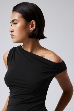 Weekday Hera Drape Top Czarne | WGRM7863