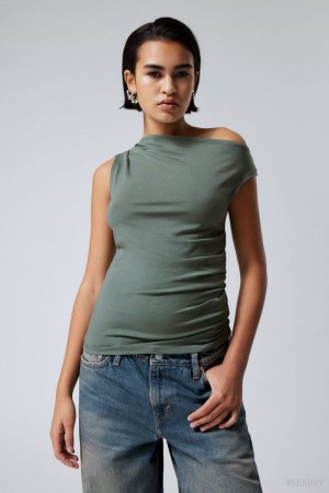 Weekday Hera Drape Top Szare | IJFG8541