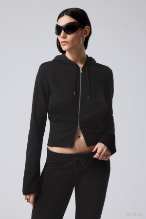 Weekday High Rib Mini Zip Hoodie Czarne | FTWN3951