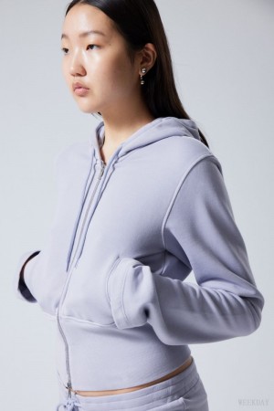 Weekday High Rib Mini Zip Hoodie Głęboka Fioletowe | XLIN4814