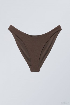 Weekday Highcut Bikini Bottoms Ciemny Brązowe | JTJM3704