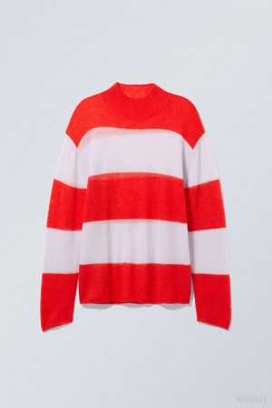 Weekday Holger Regular Wełna Mockneck Czerwone | TNXW4792