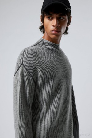 Weekday Holger Regular Wełna Mockneck Szare | QYCL8364