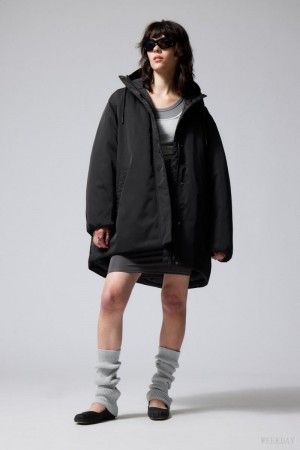 Weekday Honey Oversized Watowany Jacket Czarne | IDKA0706