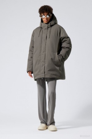 Weekday Honey Oversized Watowany Jacket Khaki Zielone | VBAJ3416