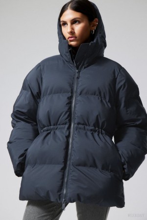 Weekday Illisa Waisted Puffer Jacket Ciemny Niebieskie | OFUV9060