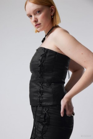 Weekday Ima Koronkowe Up Corset Top Czarne | ELXB0169