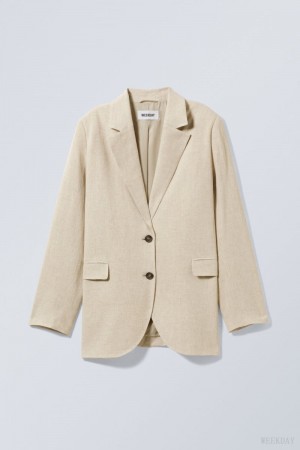 Weekday Isa Linen Mix Blazer Beżowe | VRKI1109