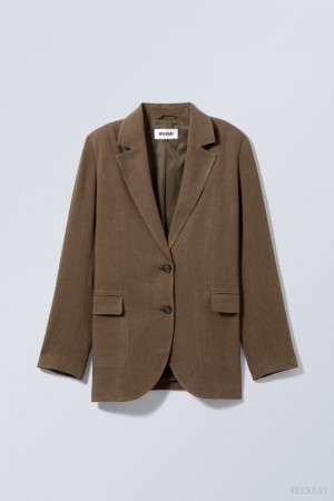 Weekday Isa Linen Mix Blazer Brązowe | AMJS7845