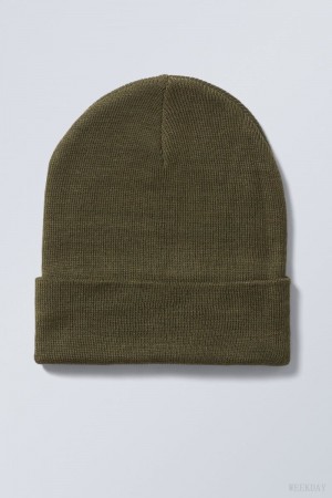 Weekday Ivy Knit Beanie Ciemny Khaki Zielone | GIXN2646