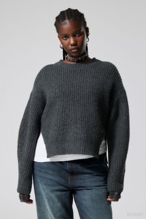 Weekday Ivy Knit Swetry Ciemny Szare | YCOS4821