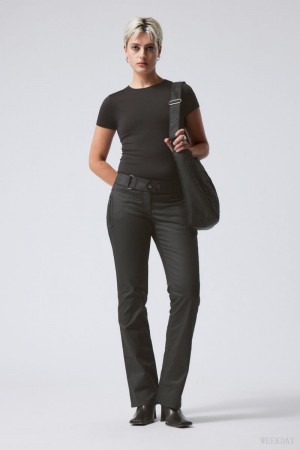 Weekday Jackie Low Stanem Trousers Czarne | UKOD2955