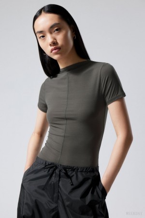 Weekday Jen Mockneck Top Ciemny Szare | XCQS0230