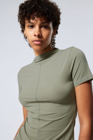 Weekday Jen Mockneck Top Khaki Zielone | QPRL0876