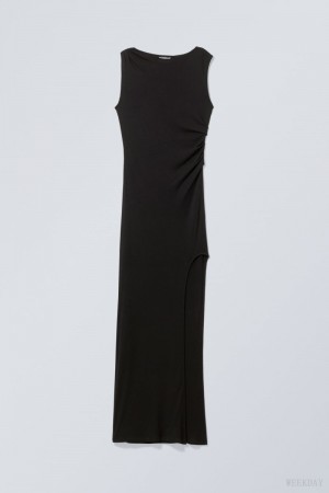 Weekday Joan Drape Sukienki Czarne | XGES3155
