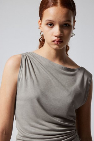 Weekday Joan Drape Top Szare | NTCN1121
