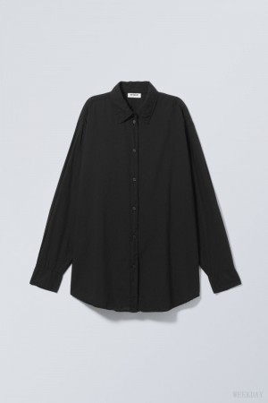 Weekday Jody Bawełniane Voile Shirt Czarne | PSQX9941
