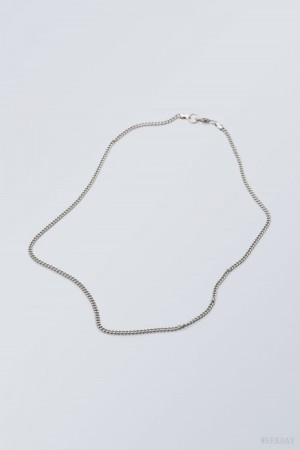 Weekday John Necklace Srebrne | XFKP4562
