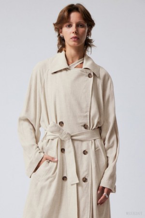 Weekday Julie Linen Mix Trench Ecru | TZSH3412