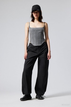 Weekday Junko Nylon Zip Trousers Czarne | FXEM0540