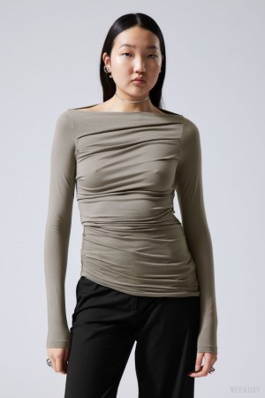 Weekday Jwan Drape Longsleeve Top Szare | JWSD9069