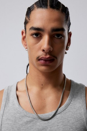 Weekday Karim Snake Chain Necklace Srebrne | TNLQ7450