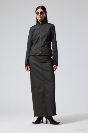 Weekday Kate Coated Zip Shirt Czarne | SVIR2135