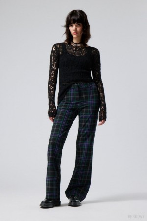 Weekday Kate Flared Suiting Trousers Czarne Fioletowe | PJOI8207