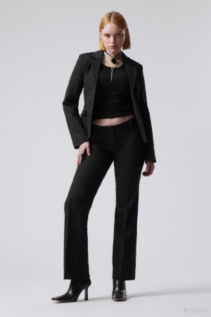 Weekday Keela Distressed Jacquard Trousers Czarne | ENOT2132