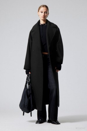 Weekday Kia Oversized Wełna Blend Coat Czarne | DDSG1957