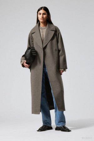Weekday Kia Oversized Wełna Blend Coat Szare Brązowe | NPKR7922