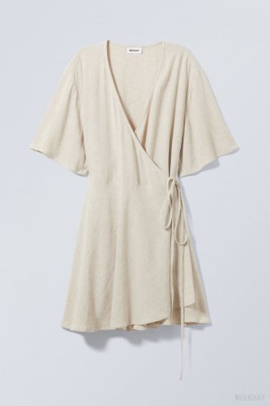 Weekday Kimberly Linen Mix Sukienki Białe | SOTP0611