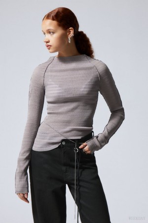 Weekday Laura Long Sleeve Pofałdowany Top Głęboka Szare | OJBJ7252