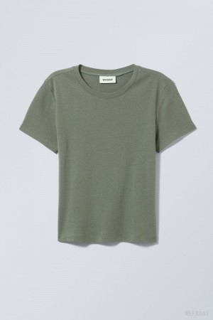Weekday Lean 90's Fit T-shirt Khaki | EJPB3656