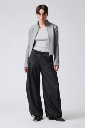 Weekday Leish Parachute Trousers Czarne | QUCC8535
