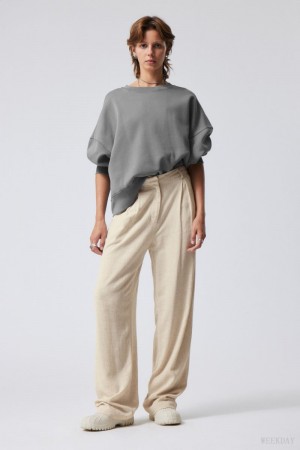 Weekday Lilah Linen Mix Trousers Głęboka Beżowe | TTQW6557
