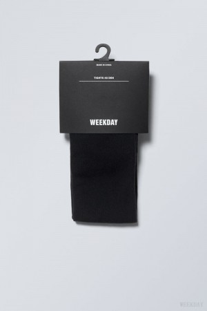 Weekday Lola Rib Tights Czarne | VKYV3570