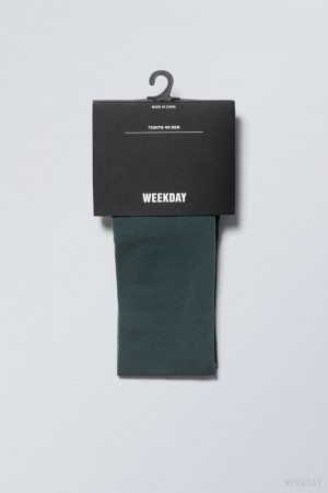 Weekday Lola Rib Tights Niebieskie | XFLB1792