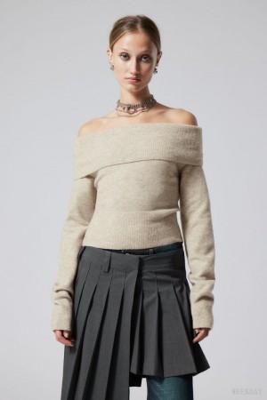 Weekday Lolo Off Shoulder Swetry Ecru | UTYQ0583