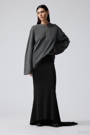 Weekday Long Asymmetric Drape Skirt Czarne | UMPX4496