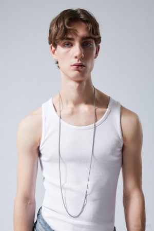 Weekday Long Curb Chain Necklace Srebrne | MUUX2238