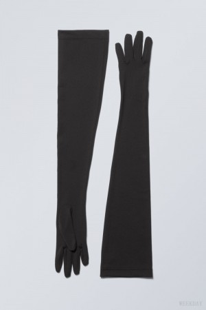 Weekday Long Finger Gloves Czarne | NTJE6573