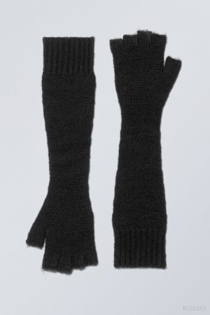 Weekday Long Trykotowy Gloves Czarne | ZBUH0809