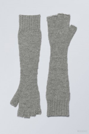 Weekday Long Trykotowy Gloves Szare | JCSI6488