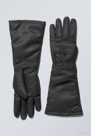 Weekday Long Woven Finger Gloves Czarne | LSBS6209