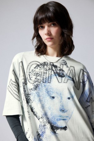 Weekday Loose Fit Printed T-shirt Białe | IXPI9317
