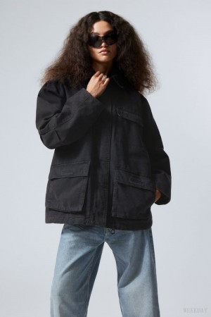 Weekday Luca Washed Parka Jacket Czarne | OJFE4251