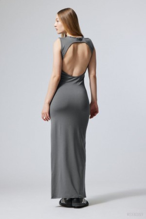 Weekday Lucy Open Back Sukienki Ciemny Szare | DZIA1097