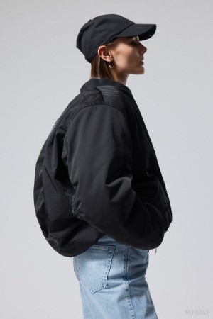 Weekday Lui Oversized Bomber Jacket Czarne | DWMQ0371